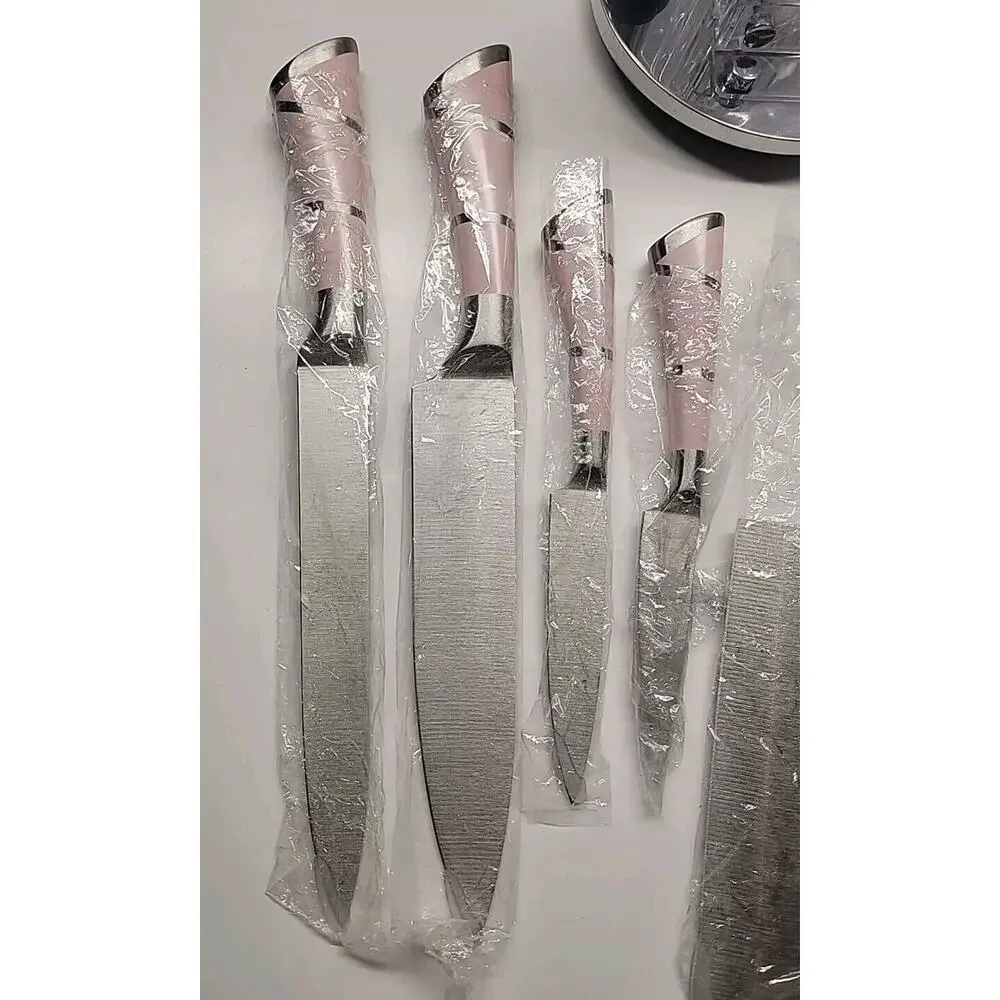 8 Pcs Kitchen Knives Set Pink Acrylic Stainless Steel Professional Chef's Knives